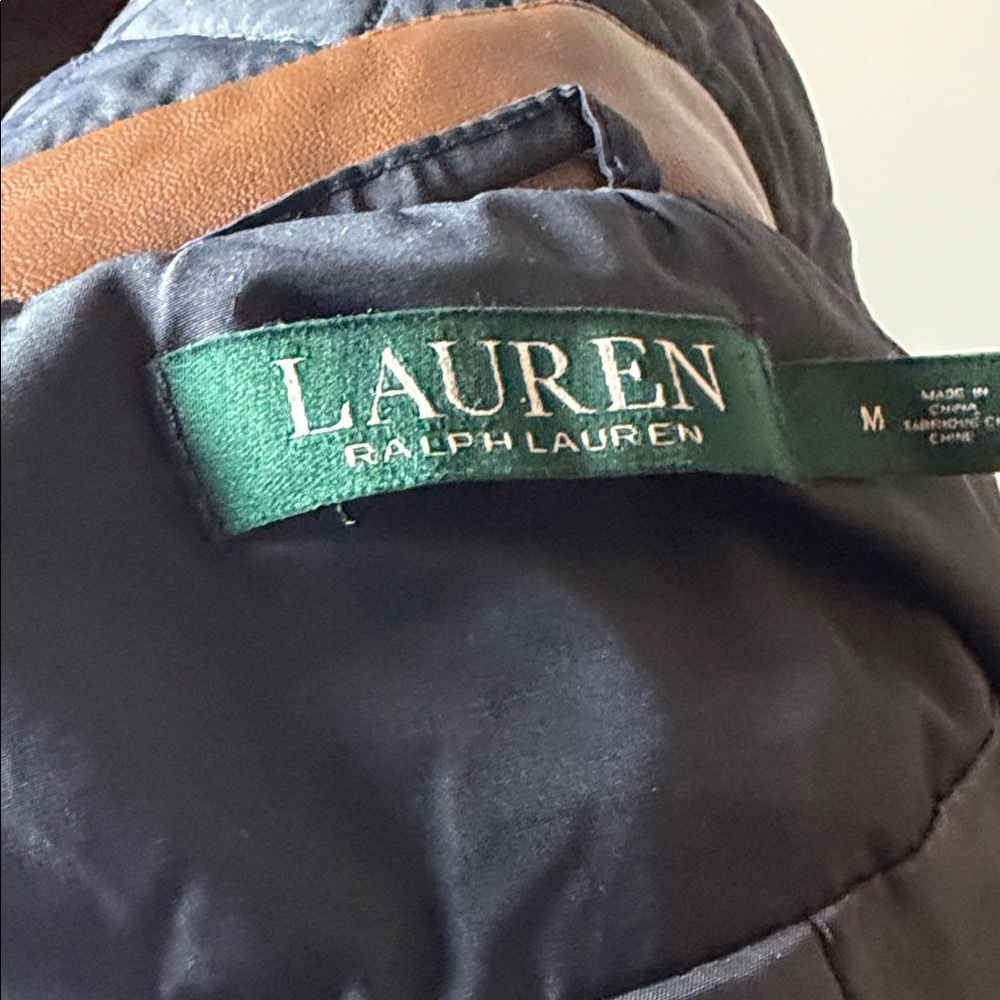 Ralph Lauren Navy Quilted Hooded Puffer with Brown Trim - Picture 7 of 12